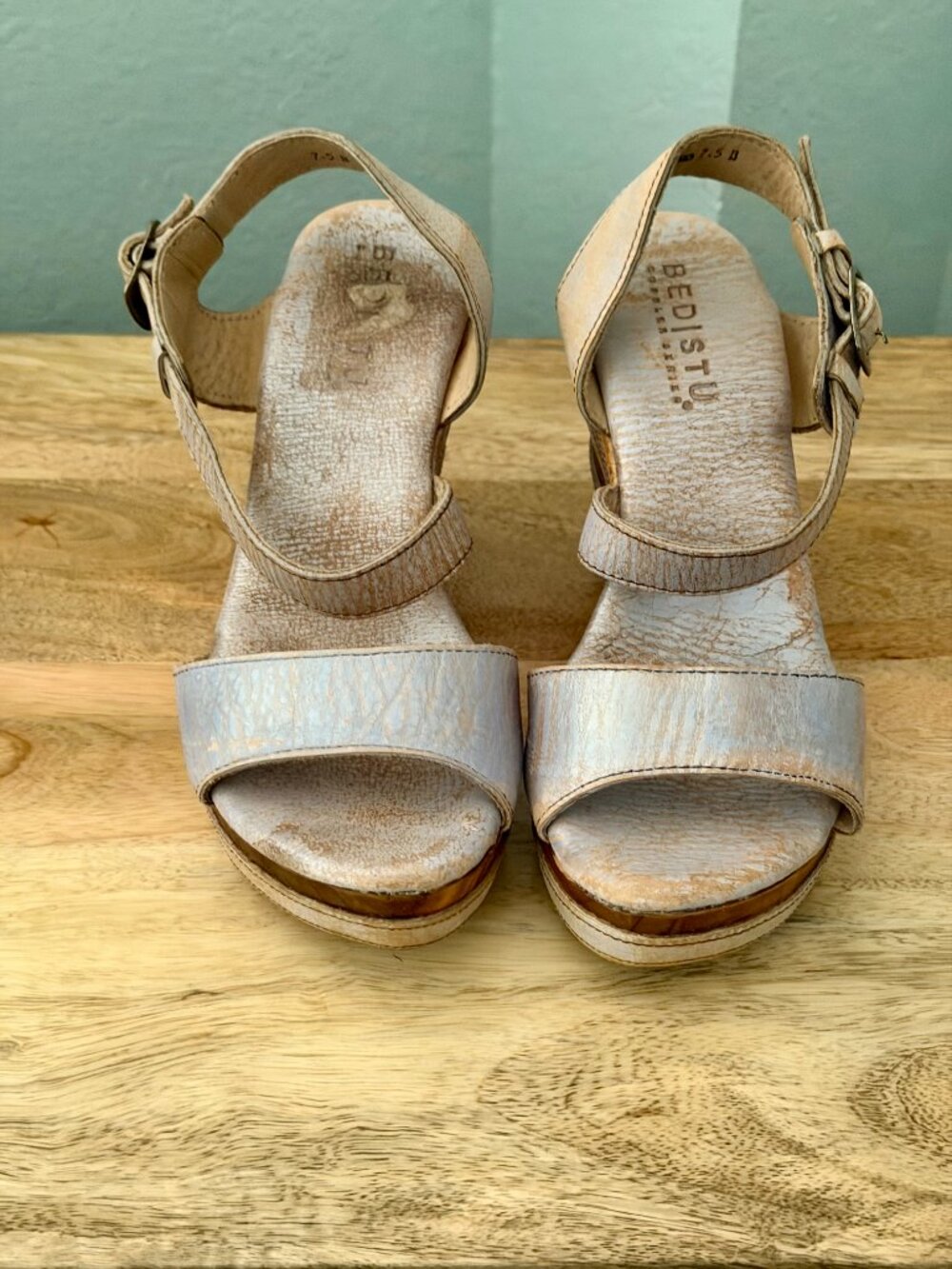 Bed Stu Silver Lux Metallic Leather Platform Wedge Sandals 7.5 - Picture 5 of 16